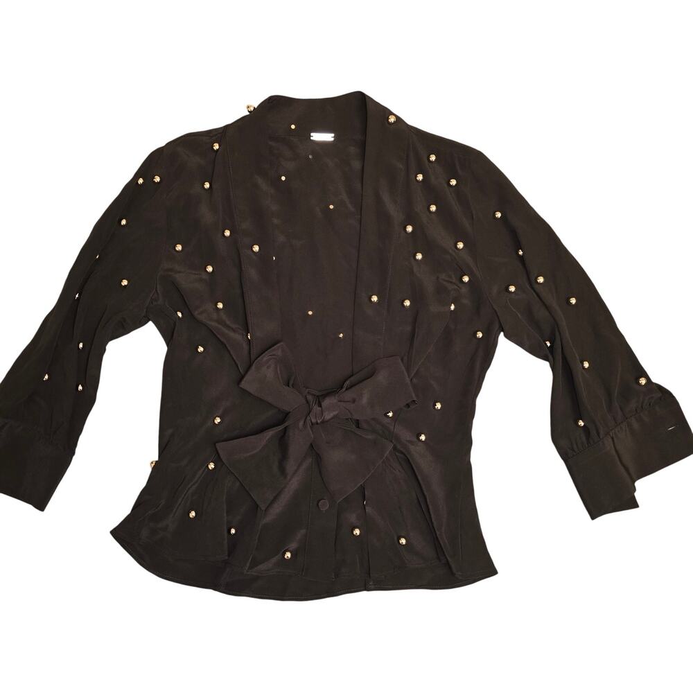 Dodo Bar Or Silk Button Up Blouse with Silver Ball Accents Size 42 (Small 4/6)